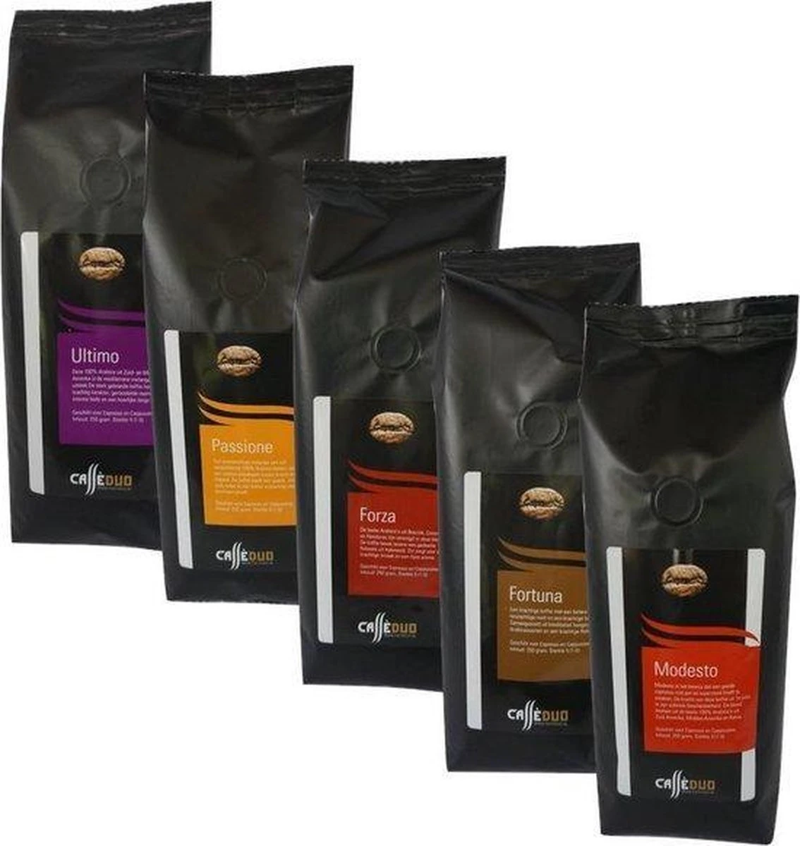 Proefpakket Koffiebonen - Caffè Duo - 5 X 250 Gram - Inclusief 100% Arabica Melanges 3 Proefpakket Koffiebonen - Caffè Duo - 5 X 250 Gram - Inclusief 100% Arabica Melanges
