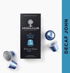 Aroma Club - Nespresso Compatible Capsules (120 St.) - No. 5 Decaf John - Intensiteit 3/5 - Decaf - 100% Aluminium Koffiecups -Koffie Promotie Winkel 1149x1200