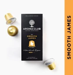 Aroma Club - Nespresso Compatible Capsules (120 St.) - No. 2 Smooth James - Intensiteit 3/5 - Espresso & Lungo - 100% Aluminium Koffiecups -Koffie Promotie Winkel 1160x1200