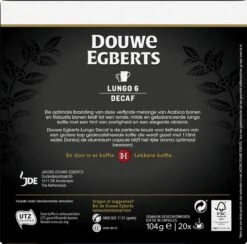 Douwe Egberts Lungo Decaf (6) - 10 X 20 Koffiecups -Koffie Promotie Winkel 1200x1186 1