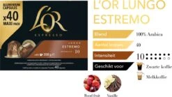 L'OR Lungo Estremo Koffiecups - Intensiteit 10/12 - 4 X 40 Capsules -Koffie Promotie Winkel 1200x676