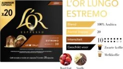 L'OR Lungo Estremo (10) - 10 X 20 Koffiecups -Koffie Promotie Winkel 1200x678 1