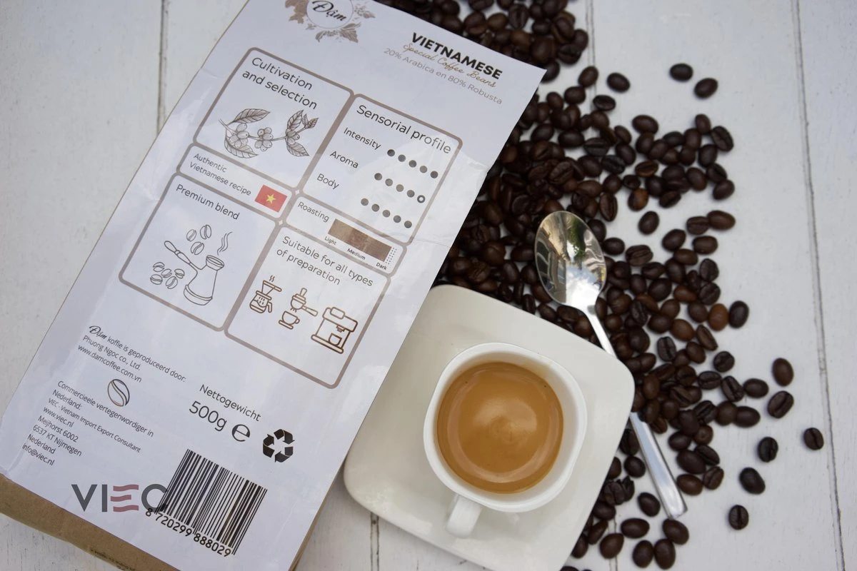 Vietnamese Dark Roast Koffiebonen 500g | 20% Arabica - 80% Robusta | DAM Koffie 4 Vietnamese Dark Roast Koffiebonen 500g | 20% Arabica - 80% Robusta | DAM Koffie - Afbeelding 2