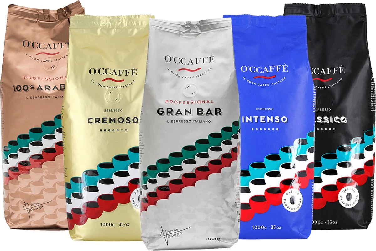 O'ccaffè - Premium Italiaanse Koffiebonen | Professional | Proefpakket XXL | 5 X 1kg | Barista Kwaliteit 3 O'ccaffè - Premium Italiaanse Koffiebonen | Professional | Proefpakket XXL | 5 X 1kg | Barista Kwaliteit