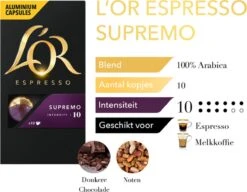 L'OR Espresso Supremo Koffiecups - Intensiteit 10/12 - 10 X 10 Capsules -Koffie Promotie Winkel 1200x933