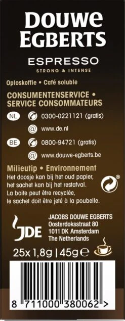 Douwe Egberts Espresso Sticks Oploskoffie - 6 X 25 Zakjes -Koffie Promotie Winkel 467x1200