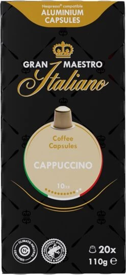 Gran Maestro Italiano - Cappuccino - Koffiecups - Nespresso Compatibel Capsules - Intense Smaak - 6 X 20 Cups -Koffie Promotie Winkel 551x1200