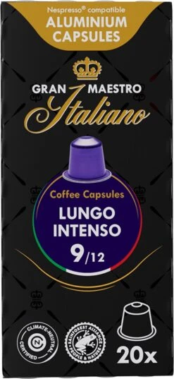 Gran Maestro Italiano - Lungo Intenso - Koffiecups - Nespresso Compatibel Capsules - Krachtige Smaak - 6 X 20 Cups -Koffie Promotie Winkel 552x1200