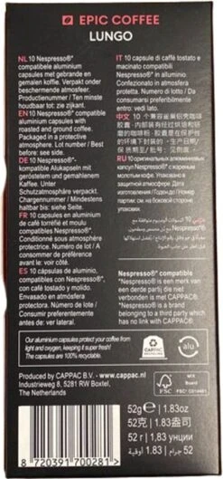 100 Capsules Epic Coffee - Lungo - Nespresso® Compatible Aluminium Capsules - RFA Keurmerk - Doos 100 Stuks -Koffie Promotie Winkel 560x1200