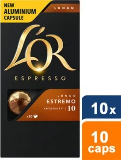 L'OR Lungo Estremo Koffiecups - Intensiteit 10/12 - 10 X 10 Capsules -Koffie Promotie Winkel 909x1200