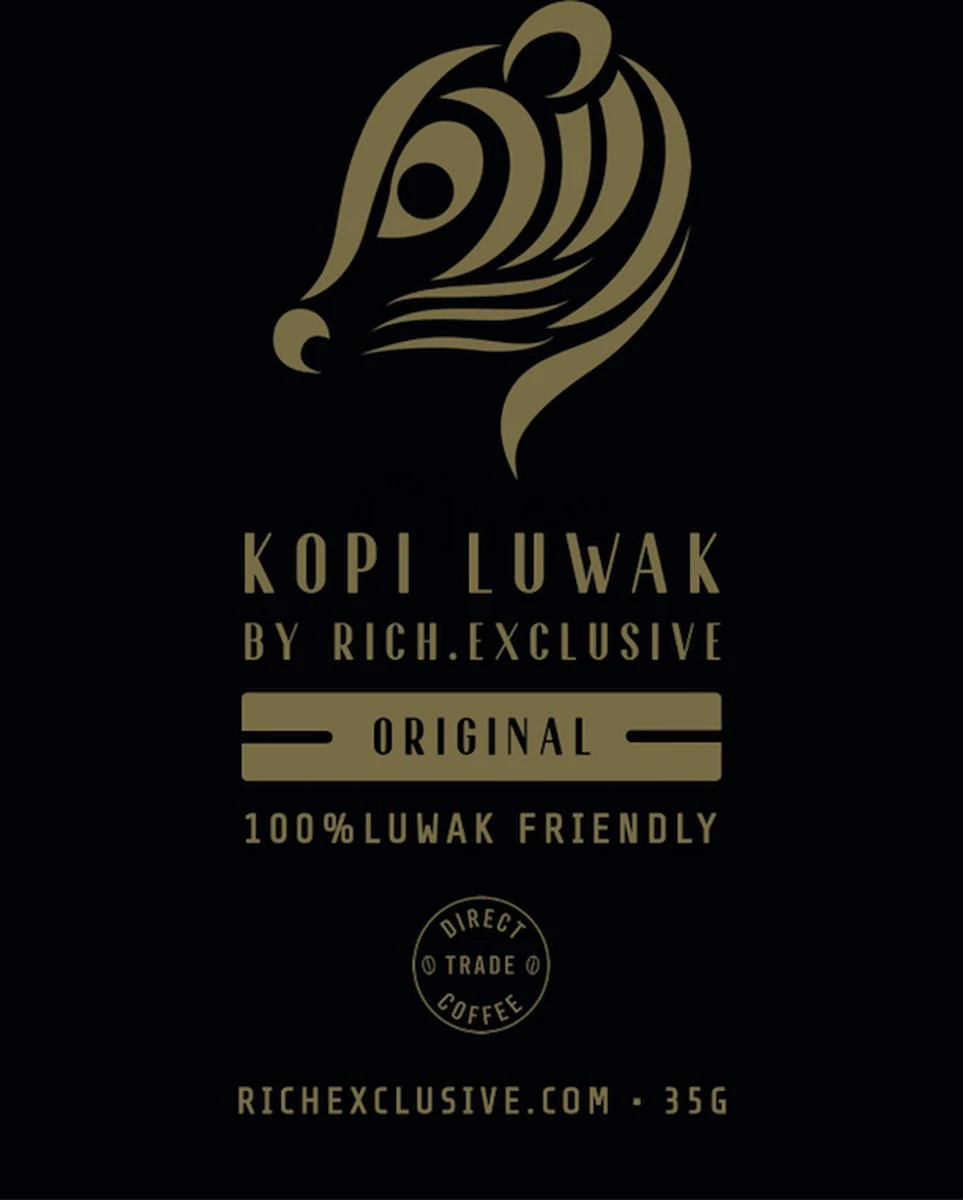 Kopi Luwak Koffie. 35 Gram Ongemalen Bonen. Direct Trade. Single Origin. The Original By Rich.Exclusive. 3 Kopi Luwak Koffie. 35 Gram Ongemalen Bonen. Direct Trade. Single Origin. The Original By Rich.Exclusive.